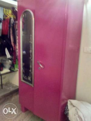Pink double door metallic cupboard with dressing mirror