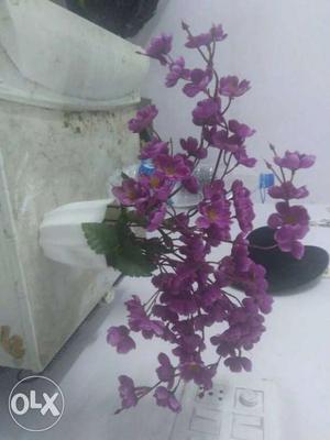 Purple Flowers On White Ceramic Vase
