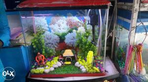 Red And Black Aquarium with fshes, heater,motor etc fixed