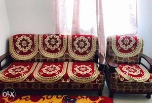 Red And Brown Floral Sofa And Sofa Chair