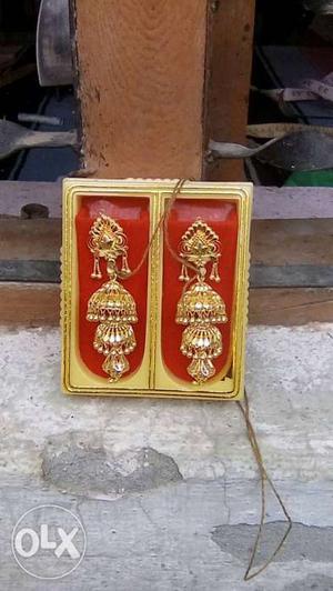 Red And Gold Plated Jhumkas
