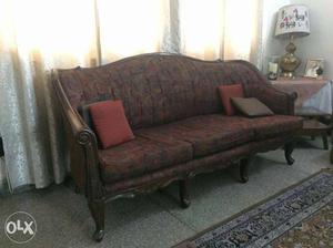 Red And Gray Fabric Floral Padded 3-seat Sofa