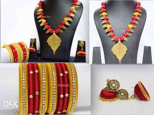 Red-and-gold-colored Jewelry Set Collage