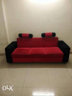 Red &black 3 seater,fabric sofa