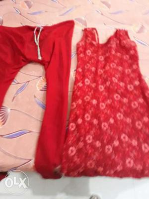 Red net kurti with pajami and a slip.Worn only onve