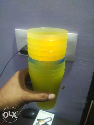 Stack Of Yellow Plastic Cups