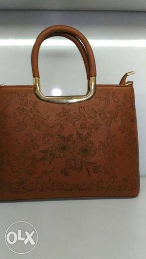 Tan Color Hand Purse with Short Handle and Detachable long