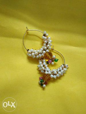 Two White Pearl And Silver Earrings