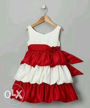 White And Red Layered Sleeveless Dress