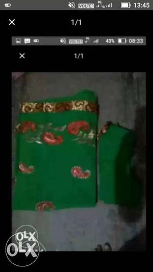 Women's Green And Gold Paisley Printed Sari