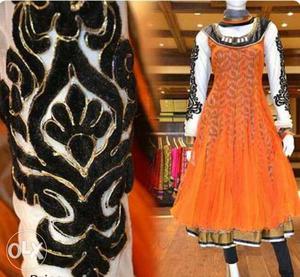 Women's Orange And Black Sleeveless Dress