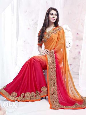 Women's Red And Multicolored Sari Traditional Dress