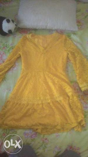 Women's Yellow Long Sleeve Midi Dress