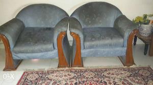 3 + 2 Brown-and-blue Sofa Chairs