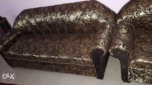 Black And Brown Floral Leather Sofa Set brand new