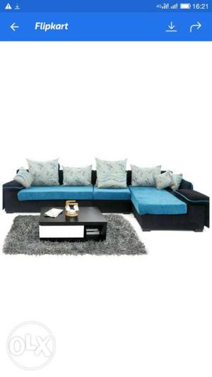 Blue And Black Leather Sectional Sofa