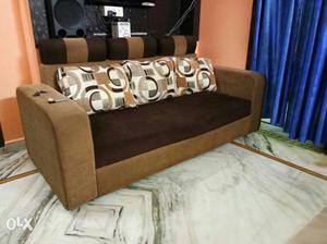 Brown And Black Suede Padded Sofa