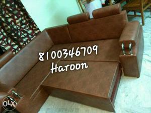 Brown Leather Corner Sofa Set