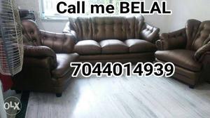Brown Leather Padded Sofa Set