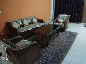 Brown wooden 3+1+1 Sofa Set with centre table