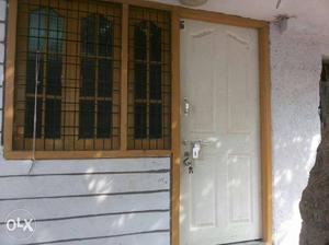 Door with window grill frame