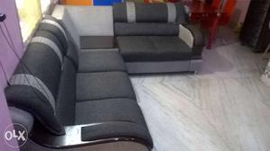 Gray And Black Suede Sofa Set
