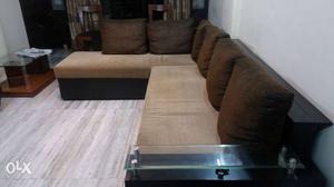 Gray Brown And Black Cushion Sectional Couch