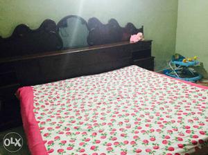 King size double bed with box and side cabinet, very