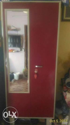 Red And Gray Metal Wardrobe With Mirror