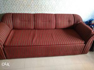 Red And Gray Striped Fabric Sofa
