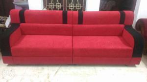 Red Fabric 2-seats Sofa.0