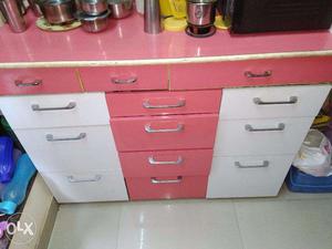 Red & White Kitchen Trolley and Table
