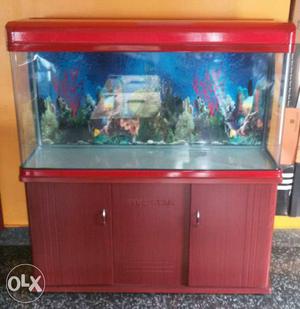 Red Wooden Framed Aquarium Stand