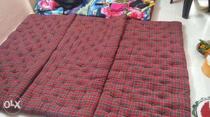 Three Tufted Red Plaid Cushions