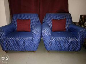 Two Blue And White Plaid Armchairs
