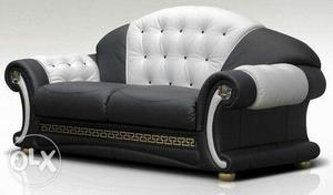 White And Black Leather Quilted Sofa Chair (new)
