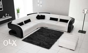White And Black Sectional Couch With Throw Pillows (new)