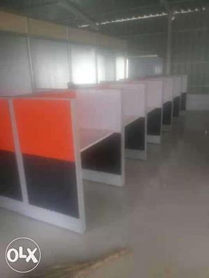 White And Orange Wooden Computer Cubicles