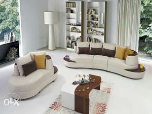 White Fabric Sofa And Loveseat