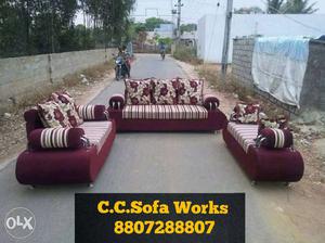 3-piece Purple-and-beige Stripe Sofa Set