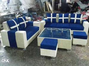 4-piece Gray And Blue Fabric Sofa Set
