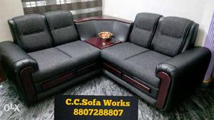 Black Leather Padded Corner Sofa