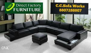 Black Padded Corner Sofa Set