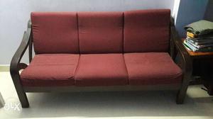 Black Wooden Red Fabric 3-seat Sofa