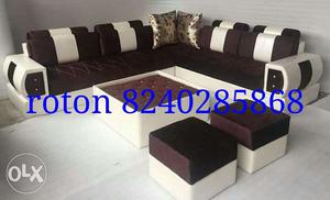 Black-and-white Fabric Living Room Furniture Set