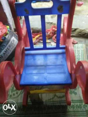 Blue And Red Wooden Plastic Armchair
