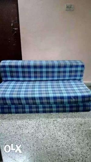 Blue And White Plaids Print Couch