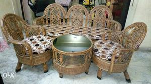 Cane sofa set 3+1+1 with centre table and corner in good