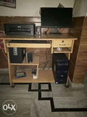 Computer with trolly and printer in gd condition