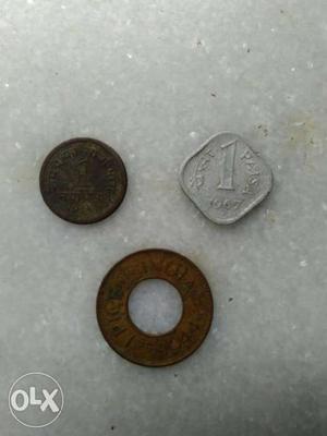 Indian old currency collection. 1 paisa, 2 Paise,